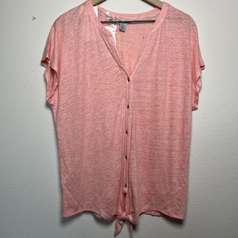 NEW Tommy Bahama Women 100% Linen Linnea V-Neck Button‎ Front Tie Waist Coastal
